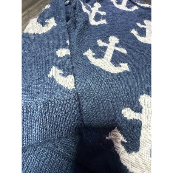 Pink Owl Anchor Knit Sweater Nautical Pullover Blue White Medium‎ - Picture 2 of 5